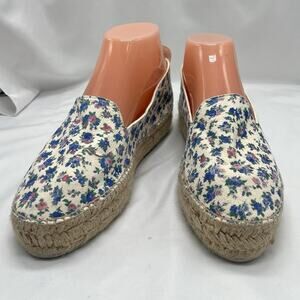 Love Shack Fancy Manebi Espadrille Floral Size 39 Round-Toe Jute Platform FLAW